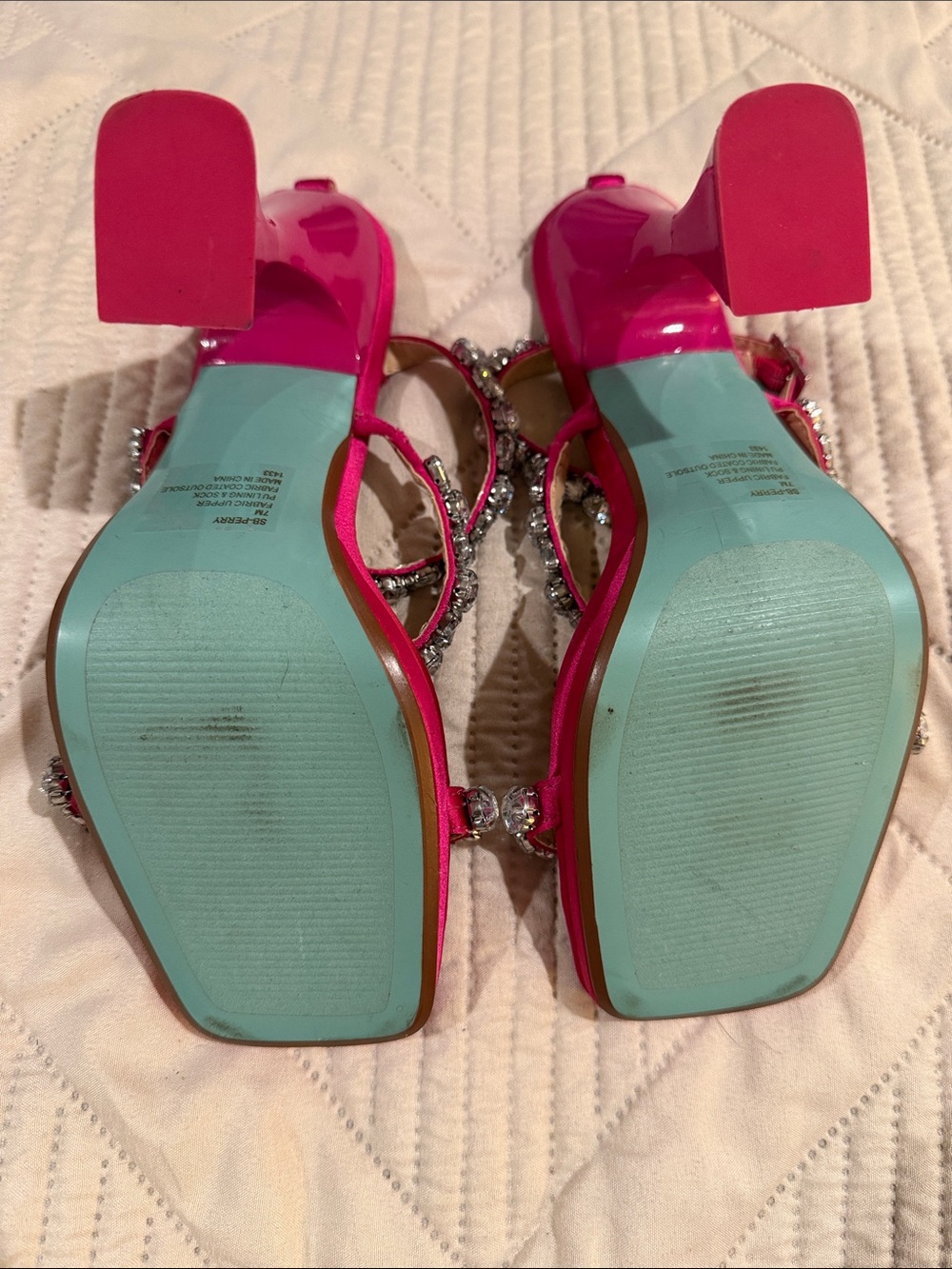 Betsey Johnson Fuchsia Rhinestone Strap High Heels Size 7 M - Picture 5 of 5